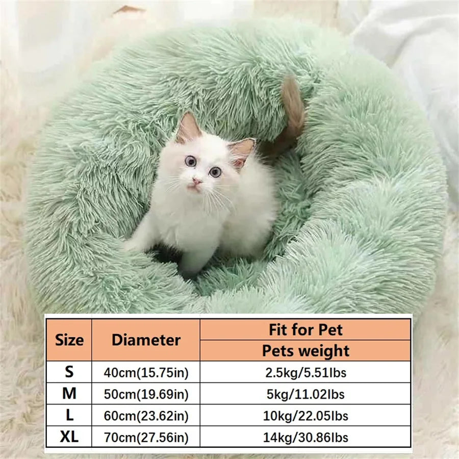 Tapis de lit douillet pour chat, lit apaisant en fausse fourrure pour chien, lit rond en forme de beignet, confortable pour dormir, lavable pour les chiens et les chats de petite et moyenne taille.