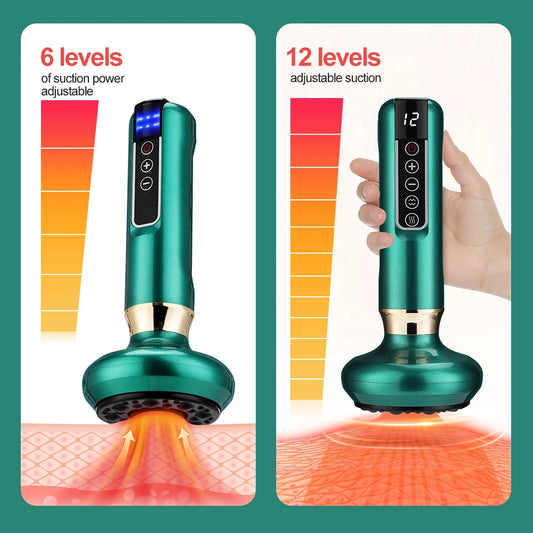 Appareil de Massage Ventouses Connecté Intelligent 6/12 Niveaux Anti-Cellulite Chauffant Guasha Dos Détoxification Méridiens Chinois