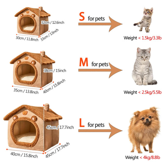 Niche pliable pour animaux de compagnie Maison de chat amovible lavable Grotte de chiot Canapé Lit pour animaux de compagnie Maison pour chiens extra petits et chats de petite et moyenne taille