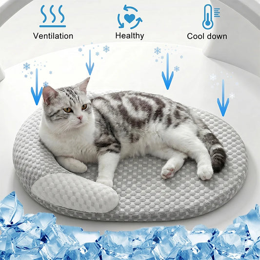 Lit rafraîchissant pour chien, tapis ovale en soie glacée pour chat, nid pour animaux de compagnie, respirant, dissipateur de chaleur, pour petits, moyens et grands chiens et chats