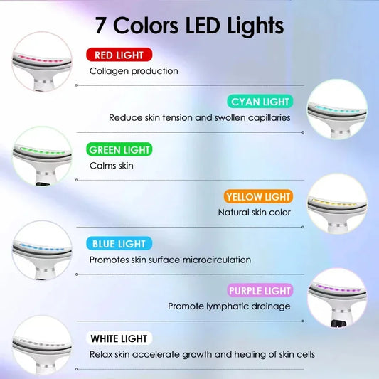 Masseur LED visage et cou 7 couleurs pour usage domestique, luminothérapie, 7 modes, 3 niveaux de vibration, lifting du visage, instrument de beauté anti-rides