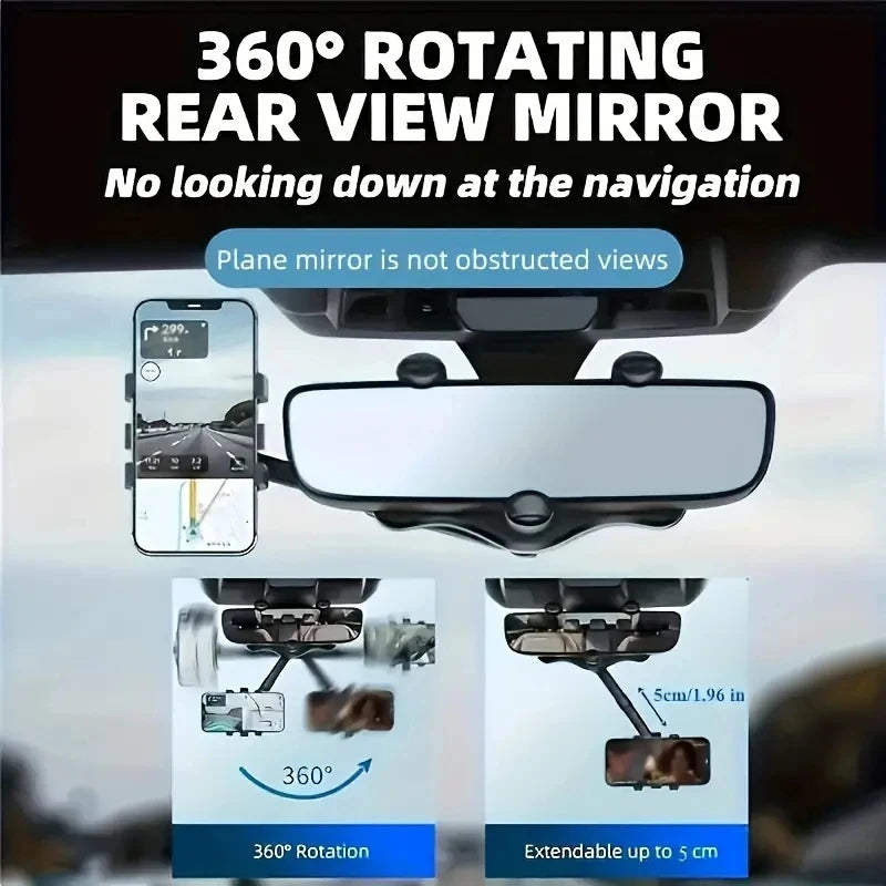 Adjustable Car Rearview Mirror Phone Holder 360° Retractable Cell Phone Holder Clip Phone GPS Support Mobile Phone Mount Stand