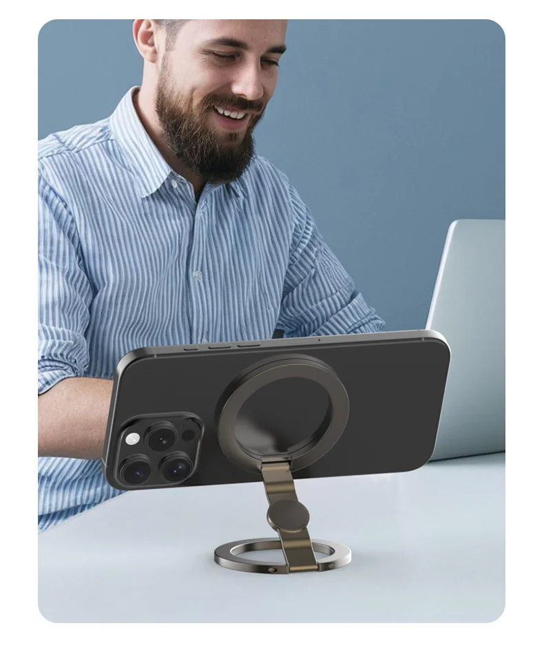 2025 Double-Sided MagSafe Phone Holder for iPhone 14/15/16, Foldable 360° Rotating Stand with Strong Magnet & Finger Grip Suppor
