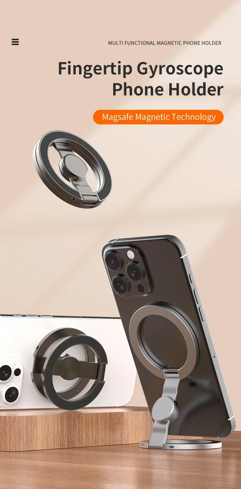 2025 Double-Sided MagSafe Phone Holder for iPhone 14/15/16, Foldable 360° Rotating Stand with Strong Magnet & Finger Grip Suppor