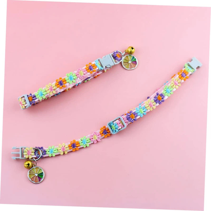 Pet Collar With Bell Cartoon Footprint Colorful Dog Puppy Kitten Collar Adjustable Safety Bell Ring Necklace Pet Accessories