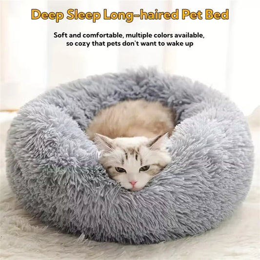 Tapis de lit douillet pour chat, lit apaisant en fausse fourrure pour chien, lit rond en forme de beignet, confortable pour dormir, lavable pour les chiens et les chats de petite et moyenne taille.