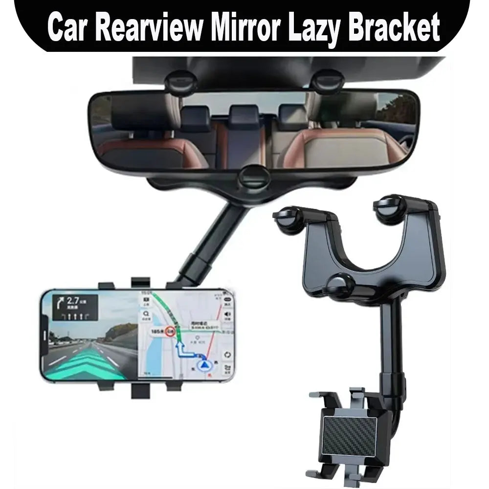 Adjustable Car Rearview Mirror Phone Holder 360° Retractable Cell Phone Holder Clip Phone GPS Support Mobile Phone Mount Stand