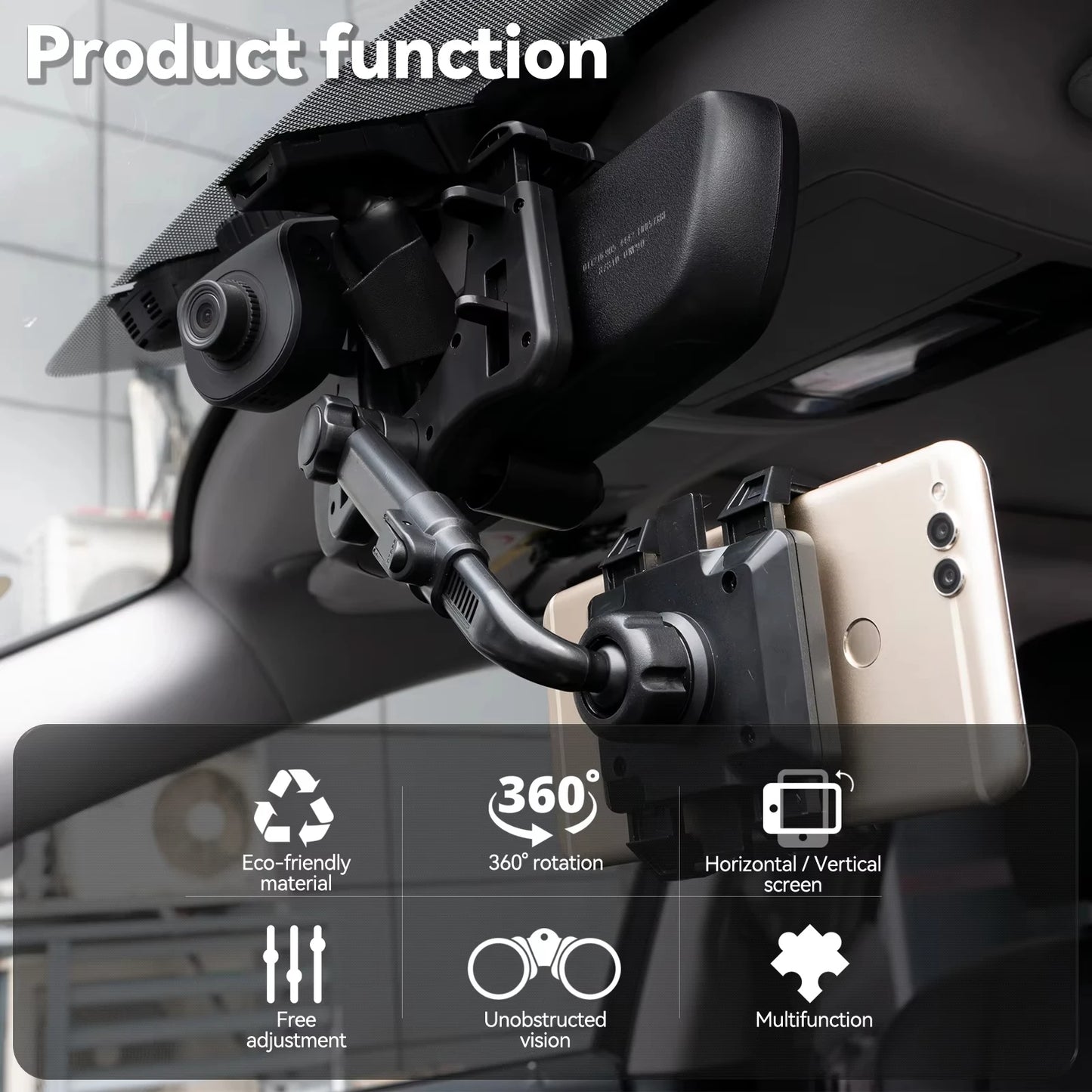 Adjustable Car Rearview Mirror Phone Holder 360° Retractable Cell Phone Holder Clip Phone GPS Support Mobile Phone Mount Stand