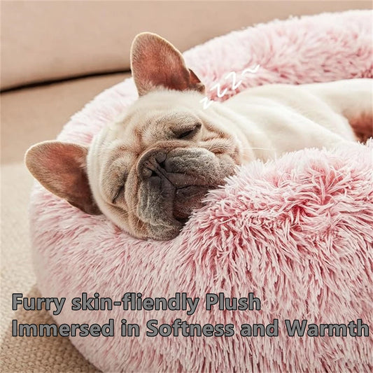 Tapis de lit douillet pour chat, lit apaisant en fausse fourrure pour chien, lit rond en forme de beignet, confortable pour dormir, lavable pour les chiens et les chats de petite et moyenne taille.