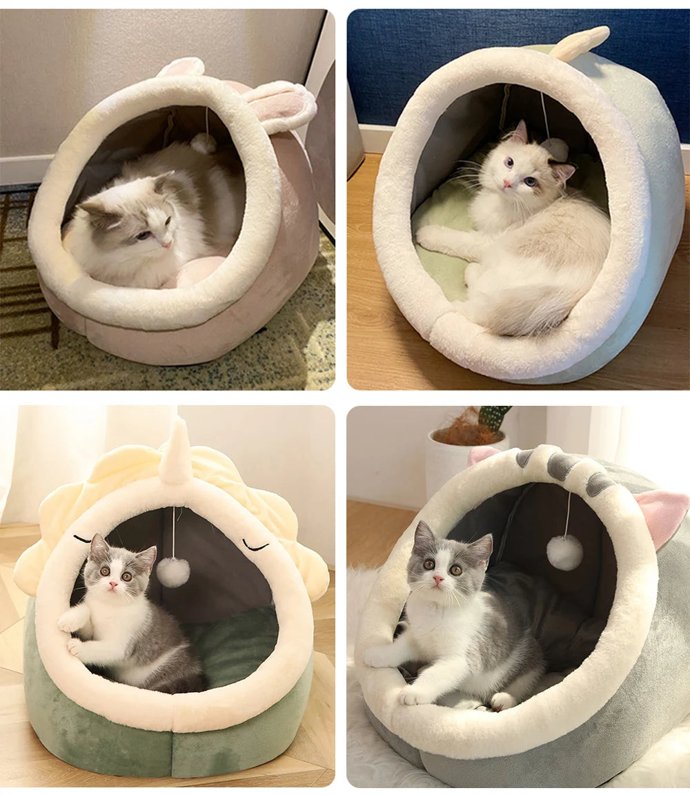 Lit pour chat à sommeil profond, lit pour animaux de compagnie en dessin animé, lit pour animaux de compagnie pliable, amovible et lavable, pour petit chien, tapis, sac, grotte, lit pour chats