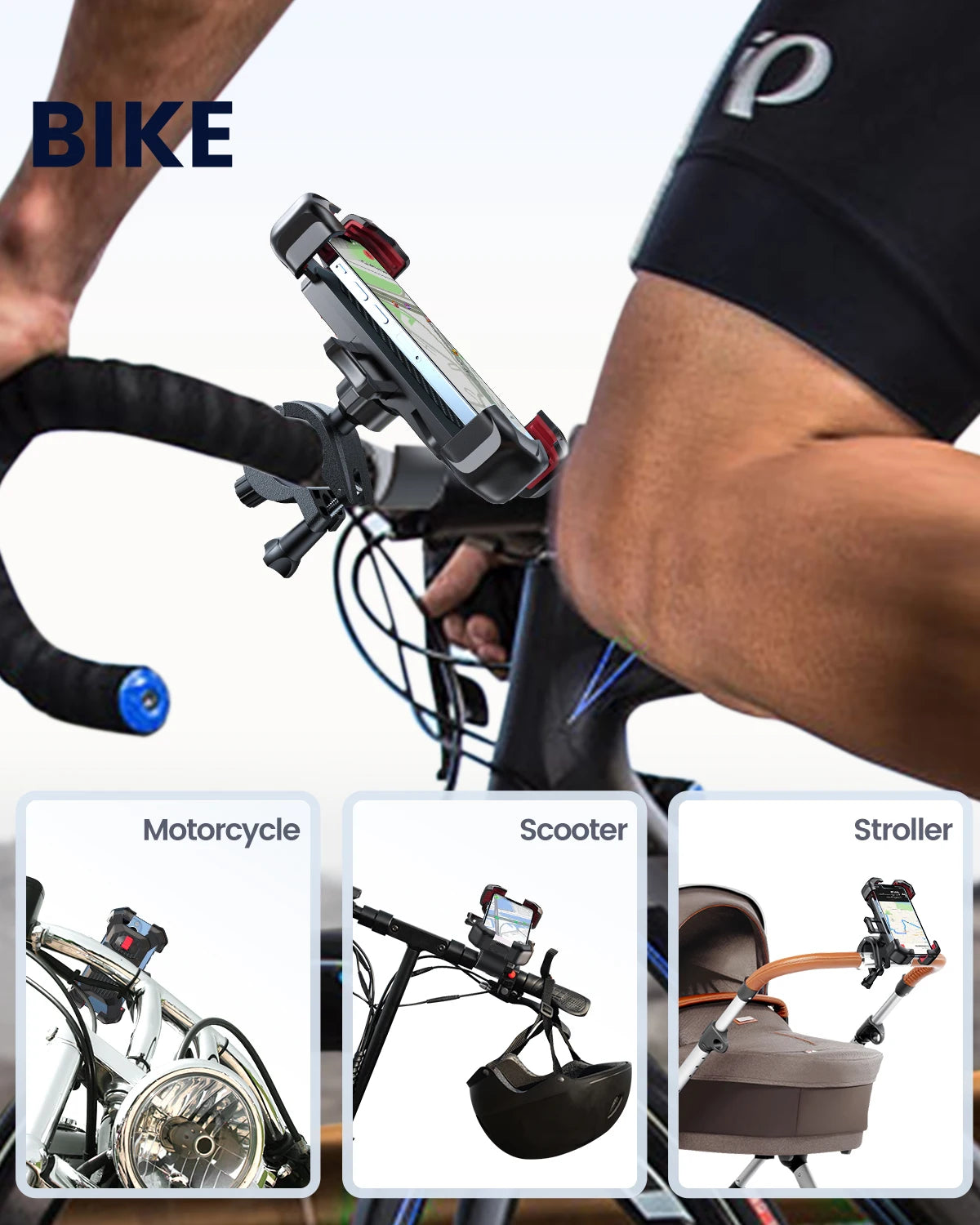 Joyroom Universal Bike Phone Holder 360° View Bicycle Phone Holder for 4.7-7 inch Mobile Phone Stand Shockproof Bracket GPS Clip