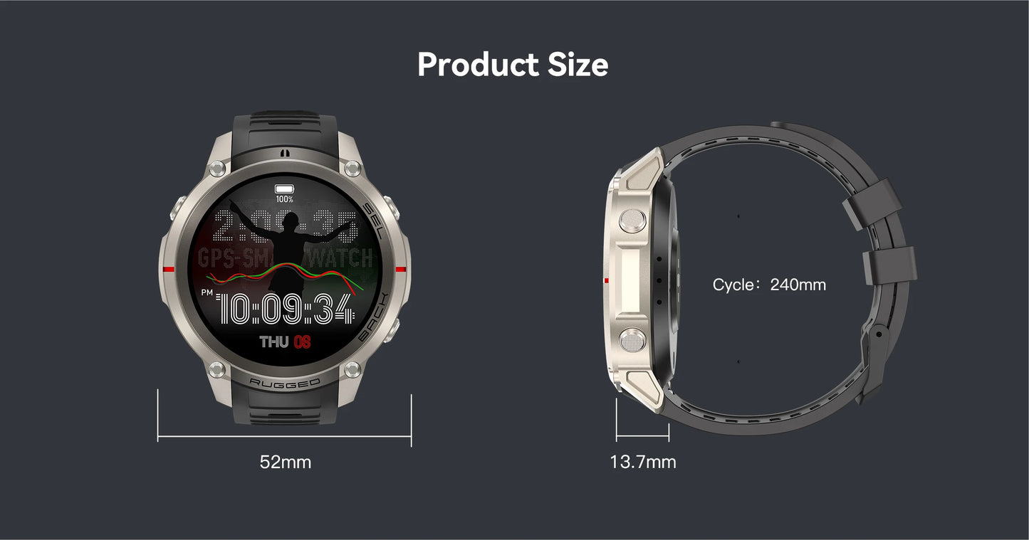 2026 Military Satellite Offline Map GPS Smart Watch Men 1.43''AMOLED Bluetooth Call Compass 5ATM Waterproof 170+Sport Smartwatch