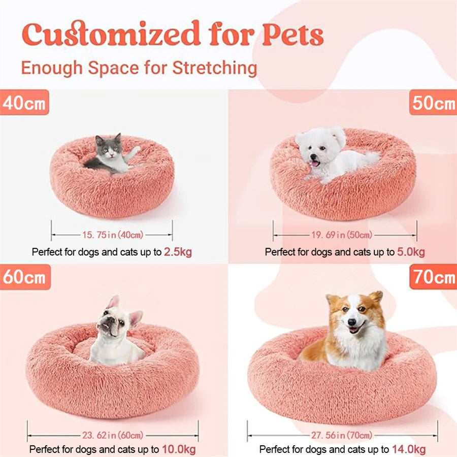 Tapis de lit douillet pour chat, lit apaisant en fausse fourrure pour chien, lit rond en forme de beignet, confortable pour dormir, lavable pour les chiens et les chats de petite et moyenne taille.