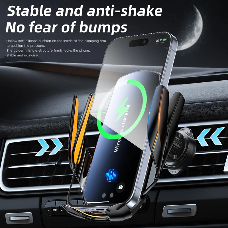1PC Updated Car Wireless Phone Holder with Wireless Charging, Universal Ventilation Components, 360° Rotating Arm, USB Connector