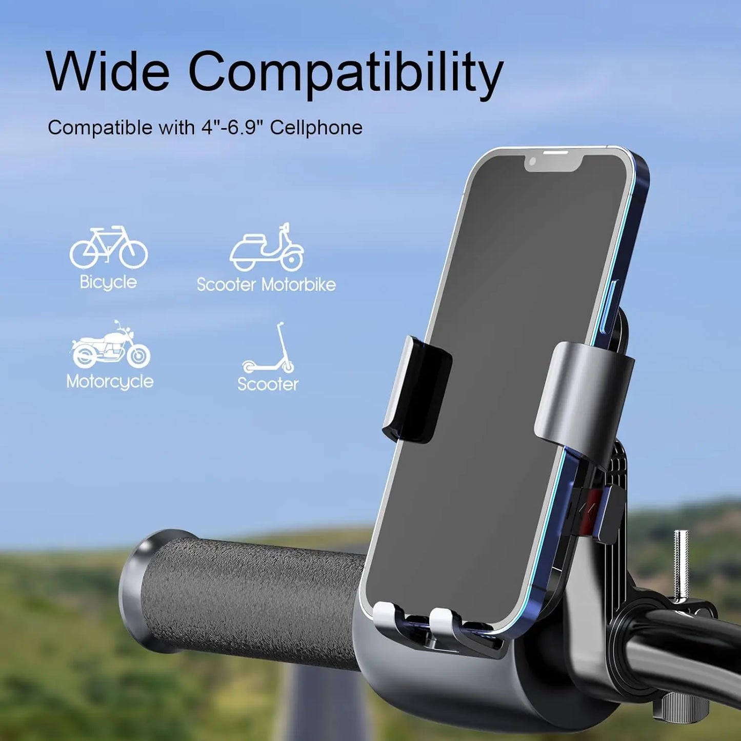Universal Bike Phone Holder 360° Rotatable Phone Holder Handlebar Stand One Hand Operation GPS Clip for Motorcycle ATV Scooter