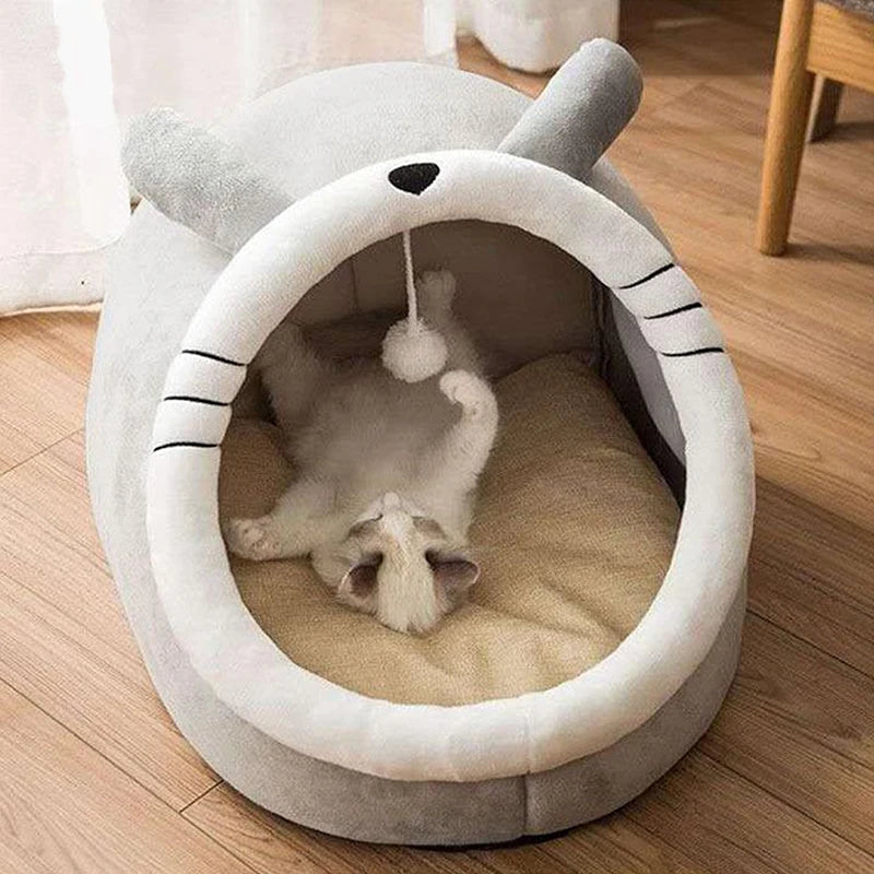 Lit pour chat à sommeil profond, lit pour animaux de compagnie en dessin animé, lit pour animaux de compagnie pliable, amovible et lavable, pour petit chien, tapis, sac, grotte, lit pour chats