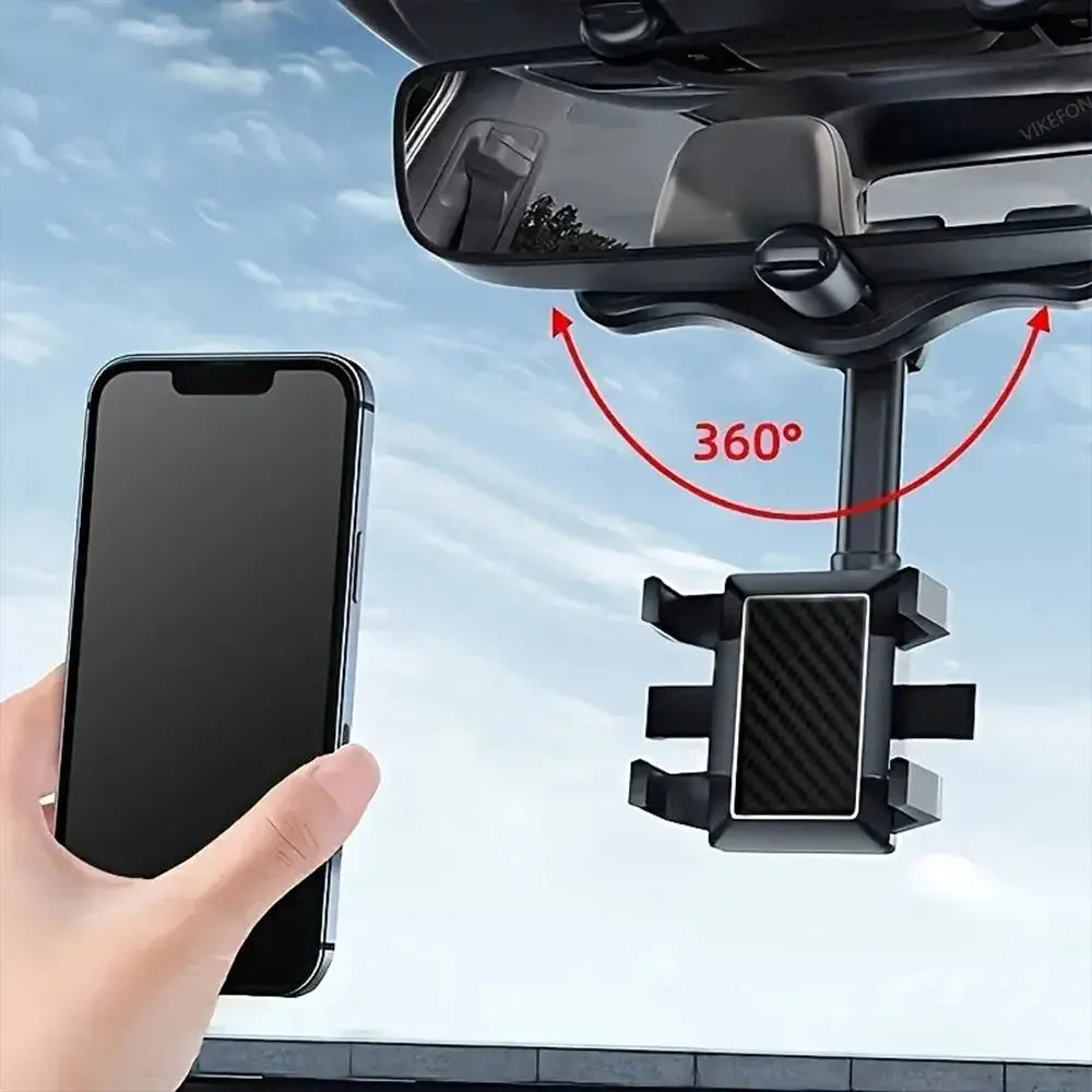 Adjustable Car Rearview Mirror Phone Holder 360° Retractable Cell Phone Holder Clip Phone GPS Support Mobile Phone Mount Stand