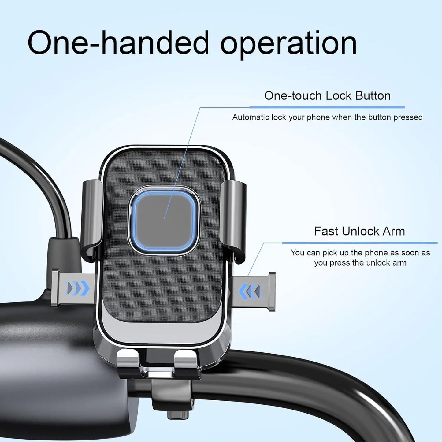 Universal Bike Phone Holder 360° Rotatable Phone Holder Handlebar Stand One Hand Operation GPS Clip for Motorcycle ATV Scooter