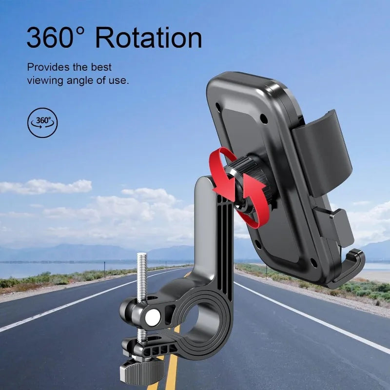 Universal Bike Phone Holder 360° Rotatable Phone Holder Handlebar Stand One Hand Operation GPS Clip for Motorcycle ATV Scooter