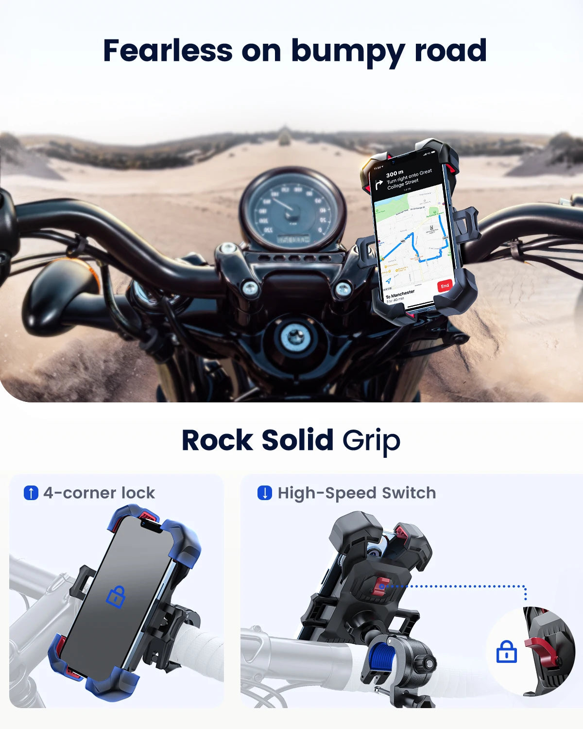 Joyroom Universal Bike Phone Holder 360° View Bicycle Phone Holder for 4.7-7 inch Mobile Phone Stand Shockproof Bracket GPS Clip