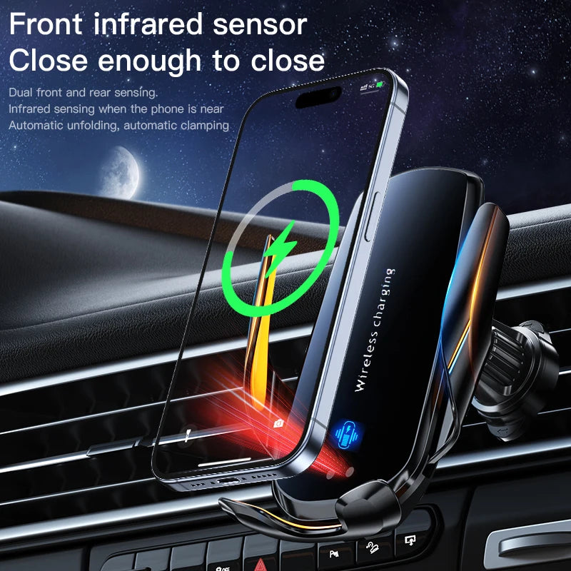 1PC Updated Car Wireless Phone Holder with Wireless Charging, Universal Ventilation Components, 360° Rotating Arm, USB Connector