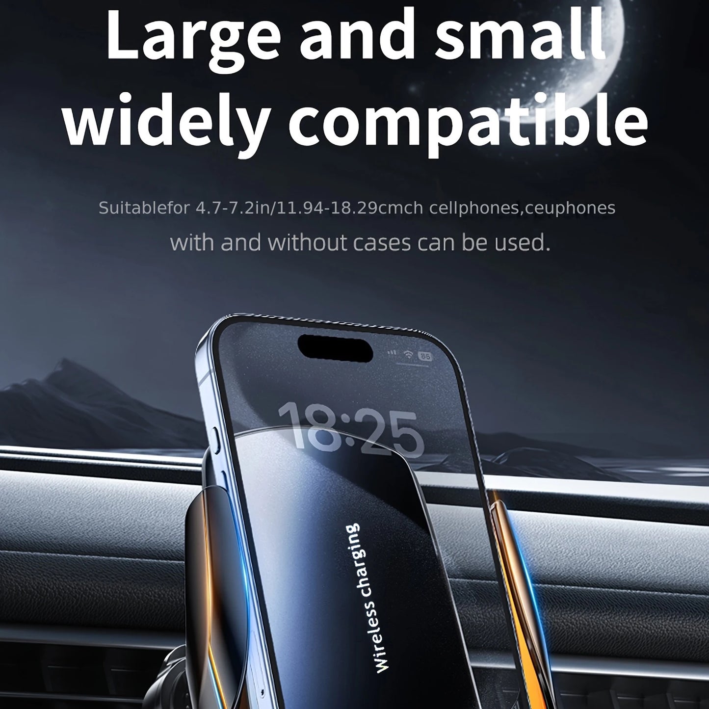 1PC Updated Car Wireless Phone Holder with Wireless Charging, Universal Ventilation Components, 360° Rotating Arm, USB Connector