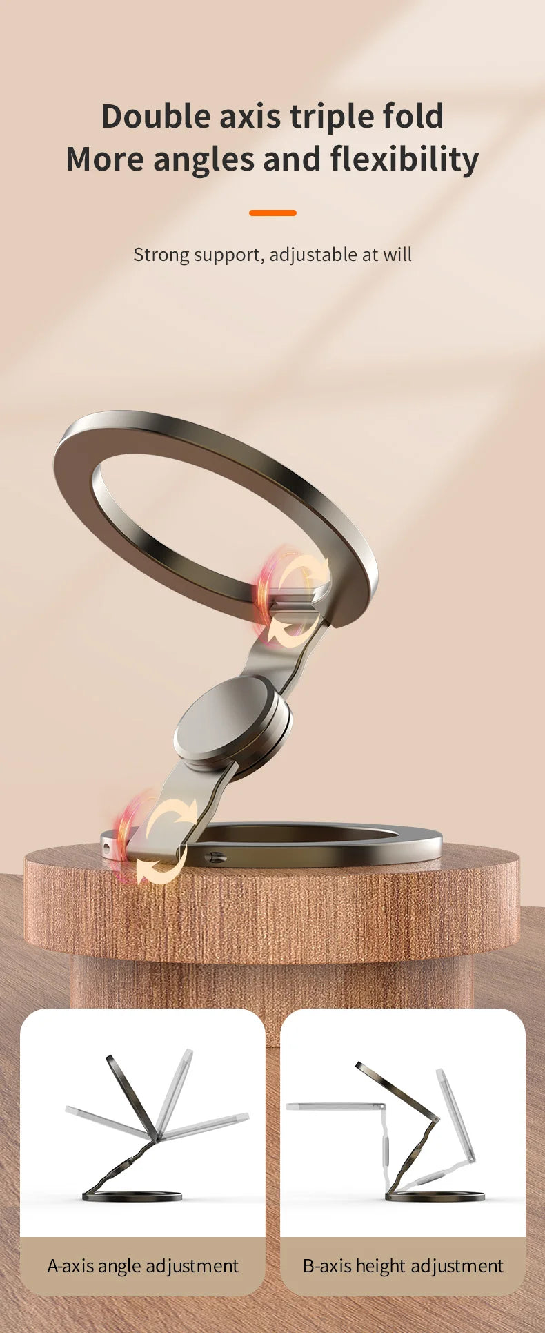 2025 Double-Sided MagSafe Phone Holder for iPhone 14/15/16, Foldable 360° Rotating Stand with Strong Magnet & Finger Grip Suppor