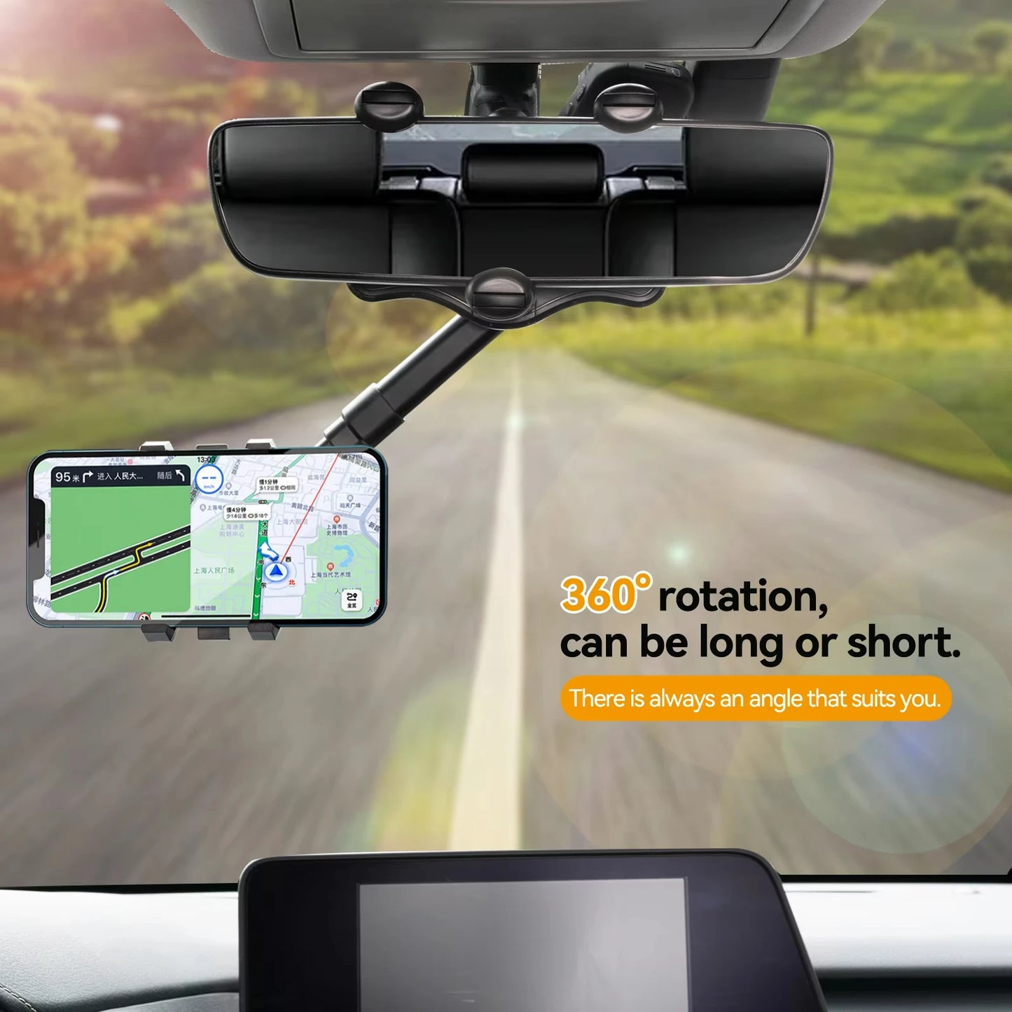Adjustable Car Rearview Mirror Phone Holder 360° Retractable Cell Phone Holder Clip Phone GPS Support Mobile Phone Mount Stand